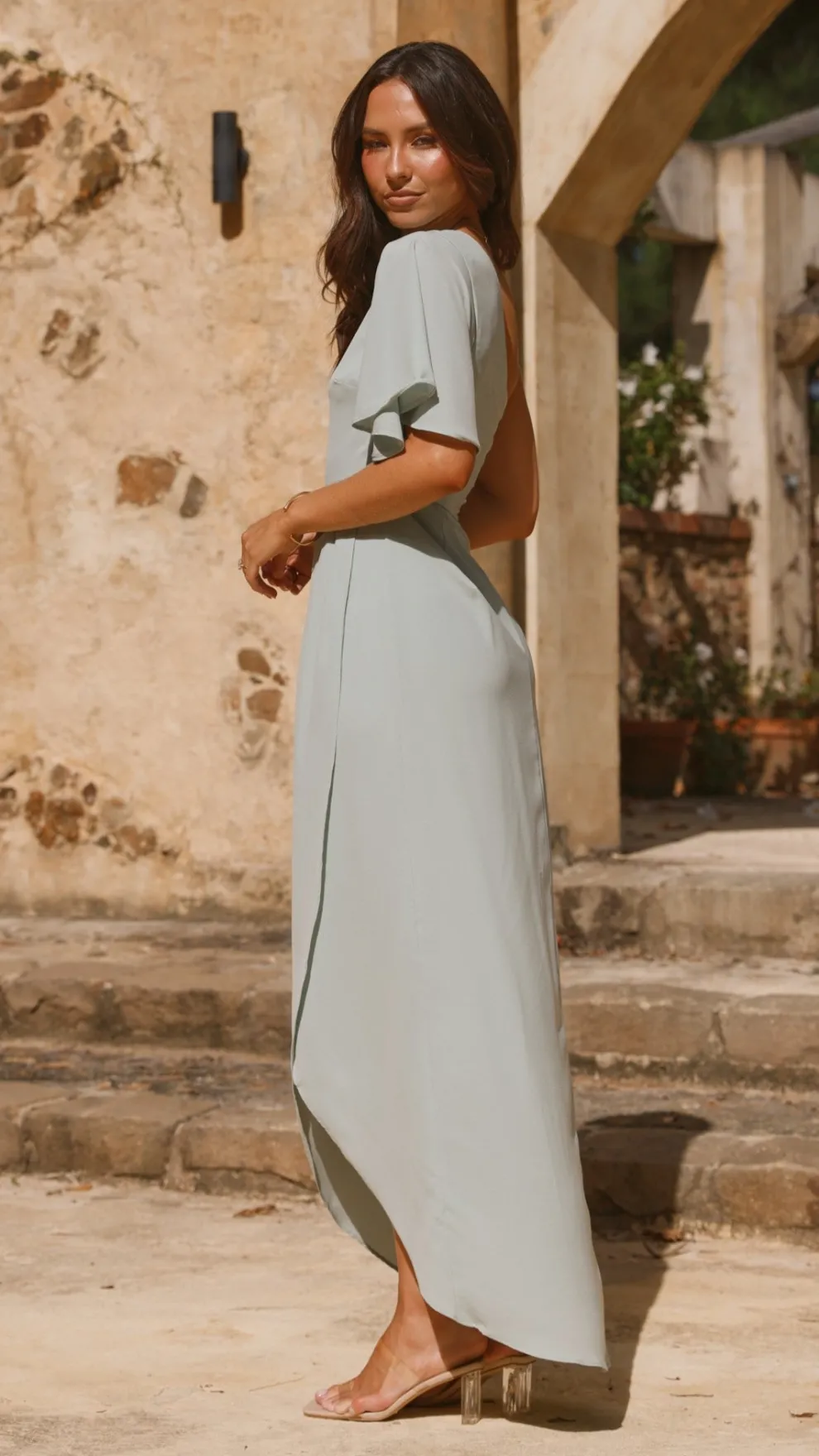 Emma One Sleeve Maxi Dress - Sage