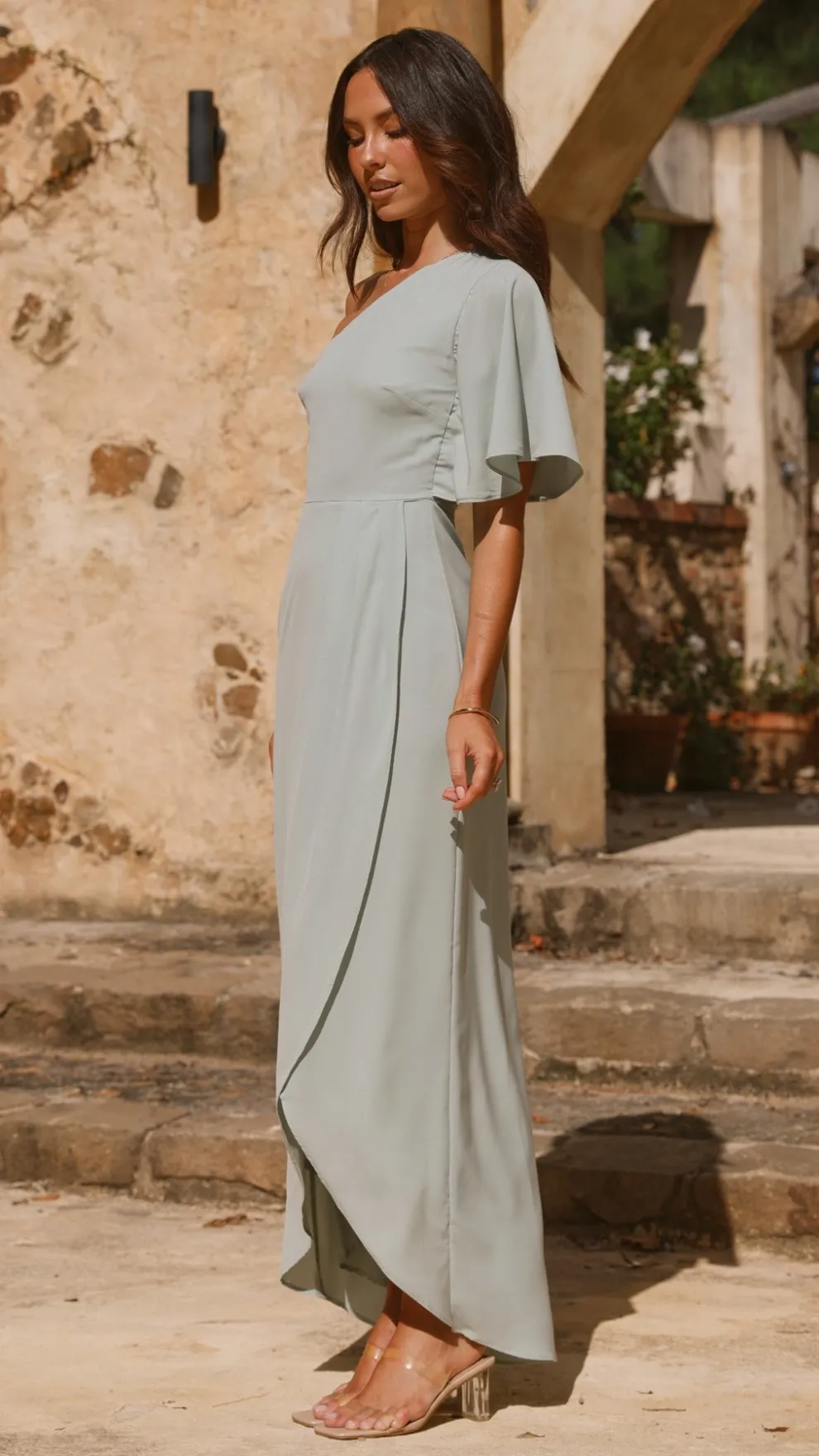 Emma One Sleeve Maxi Dress - Sage