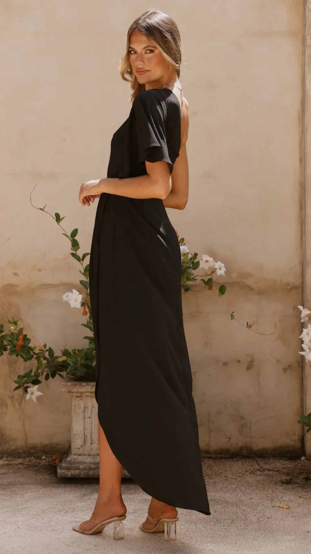 Emma One Sleeve Maxi Dress - Black