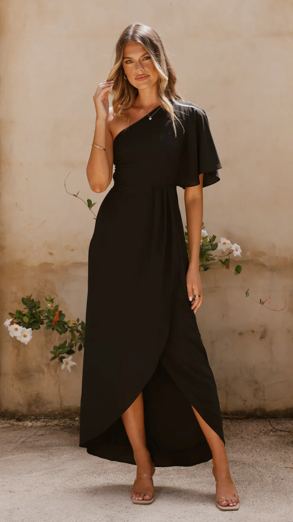 Emma One Sleeve Maxi Dress - Black