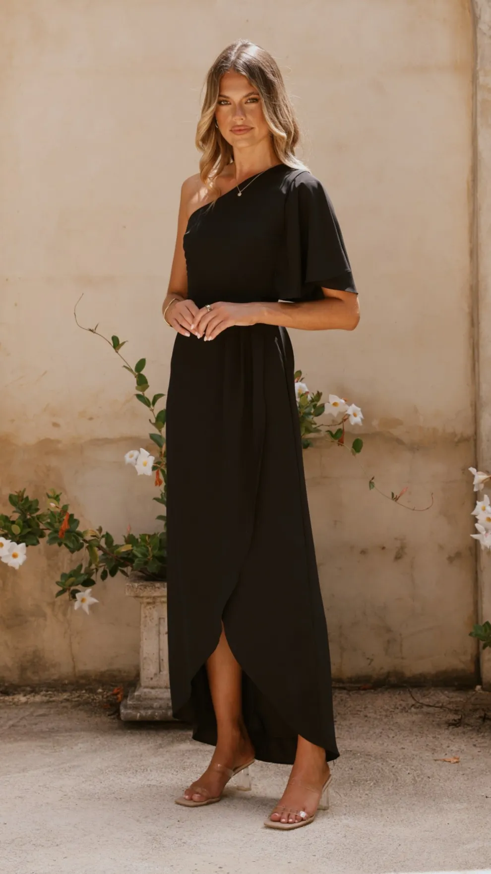 Emma One Sleeve Maxi Dress - Black