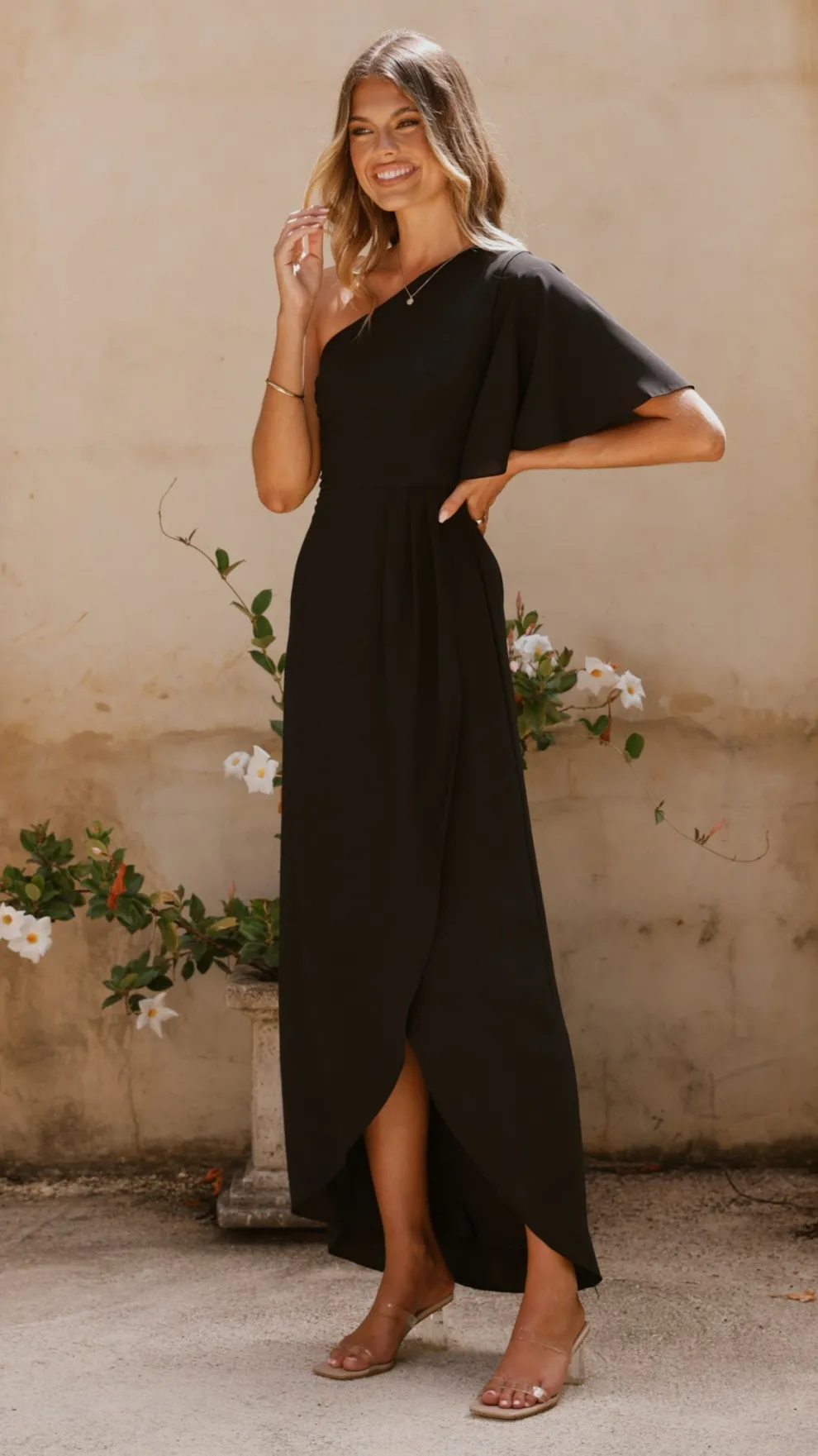 Emma One Sleeve Maxi Dress - Black