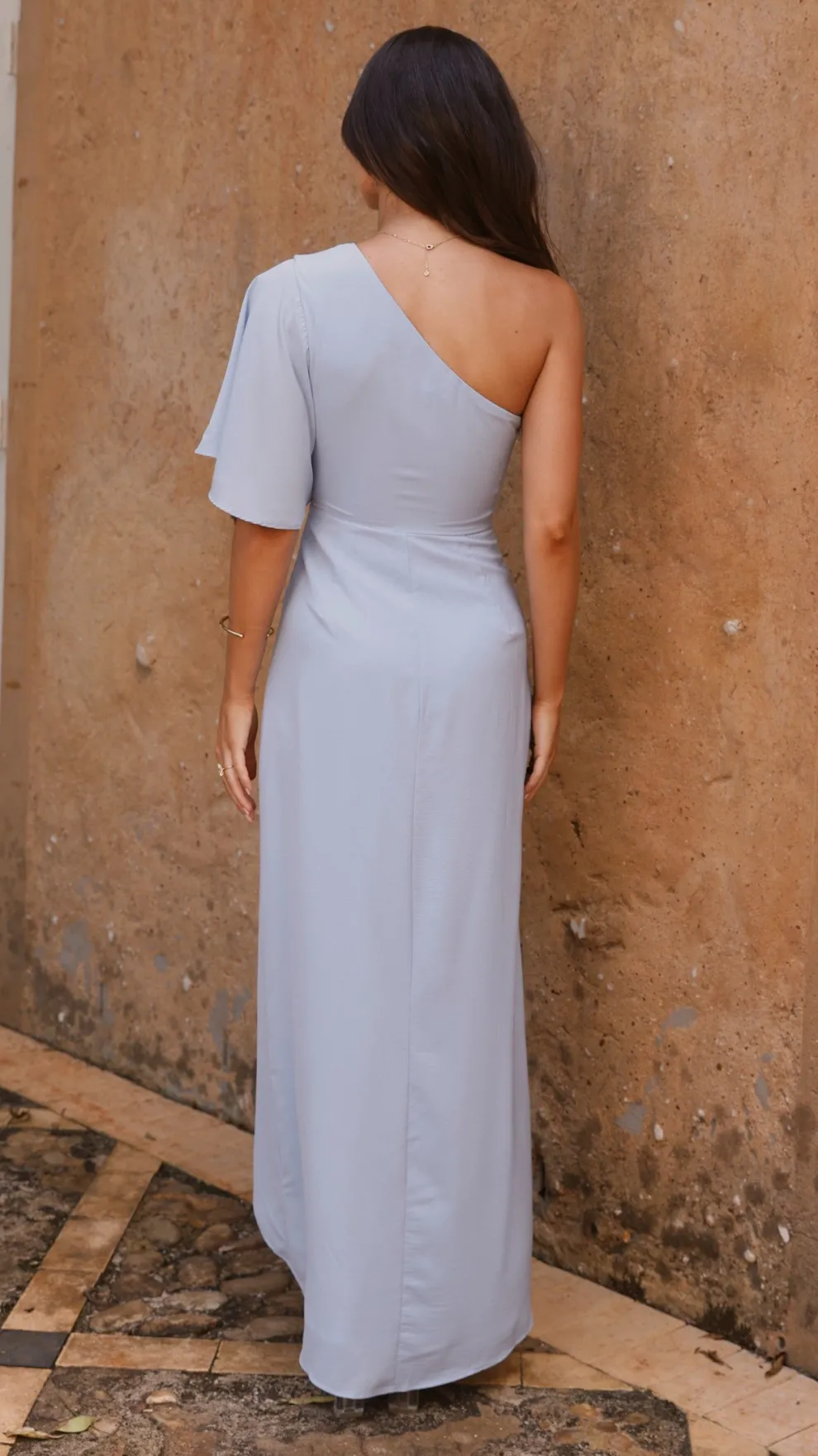 Emma One Sleeve Maxi Dress - Blue