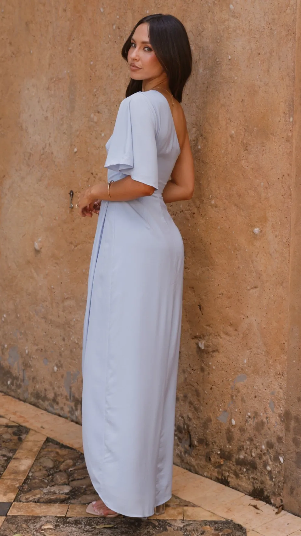 Emma One Sleeve Maxi Dress - Blue