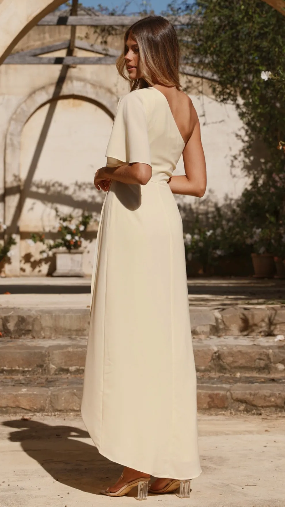 Emma One Sleeve Maxi Dress - Yellow