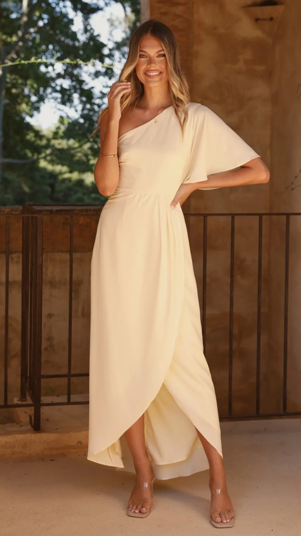 Emma One Sleeve Maxi Dress - Yellow