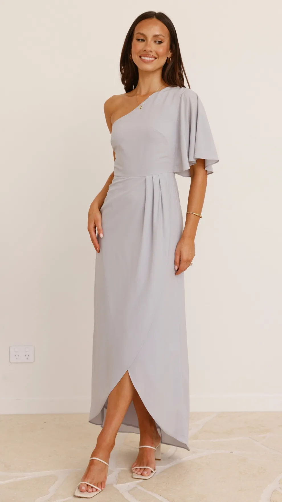 Emma One Sleeve Maxi Dress - Silver