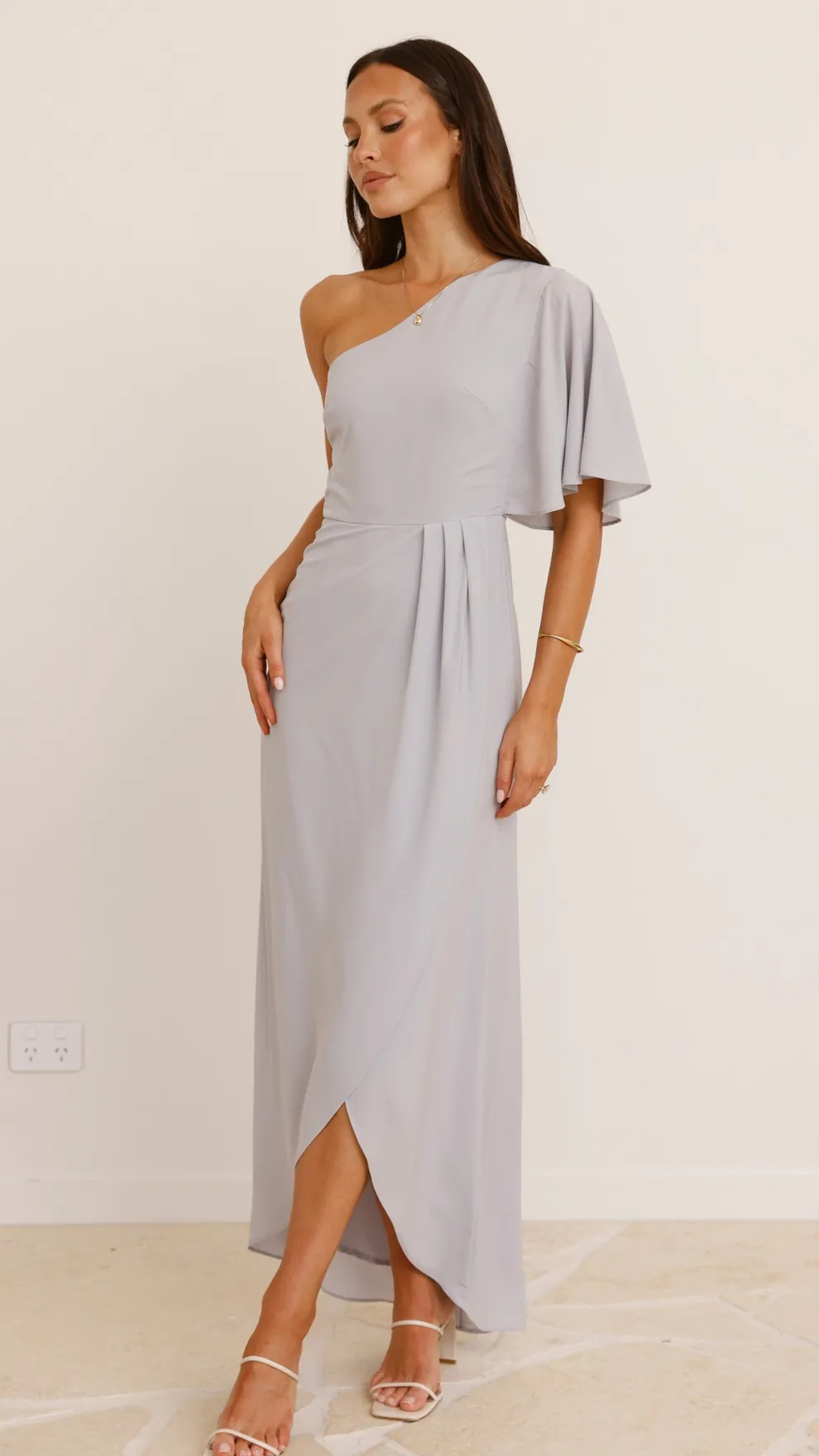 Emma One Sleeve Maxi Dress - Silver