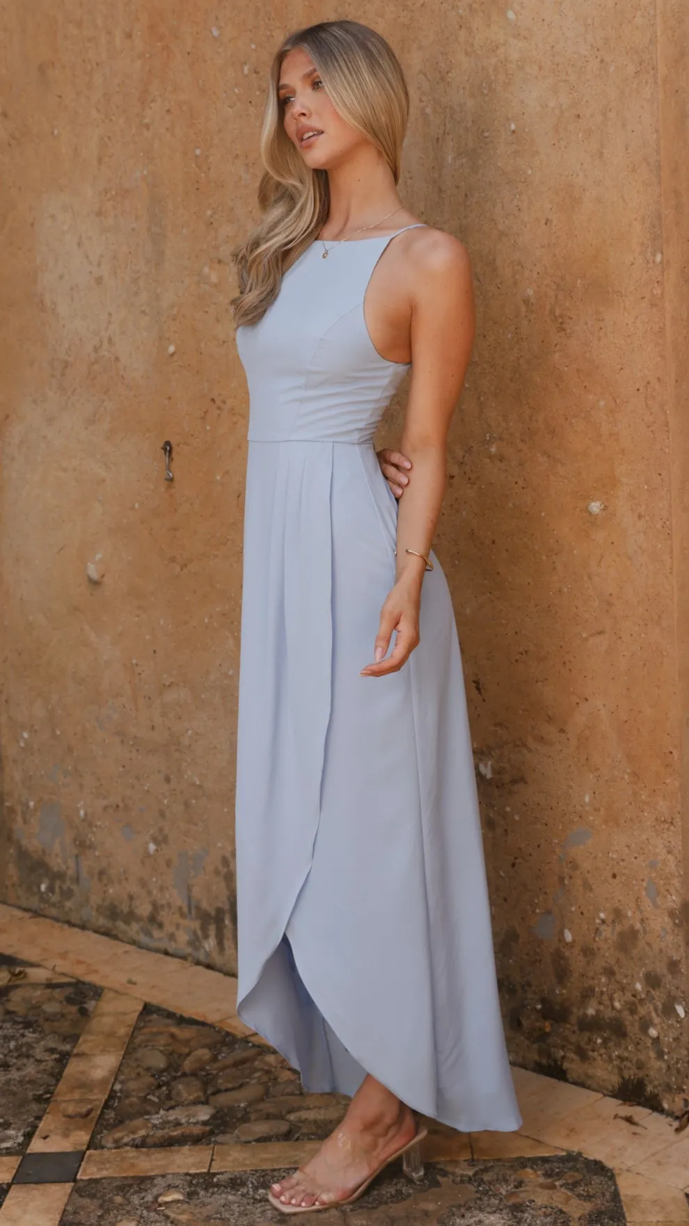 Genevieve Boat Neck Maxi Dress - Blue