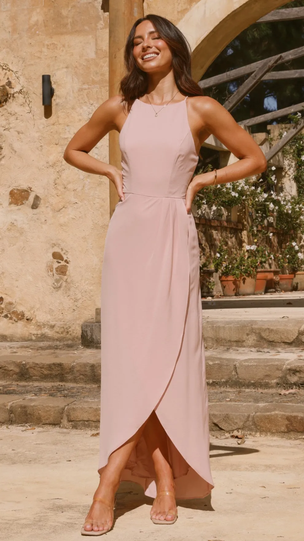 Genevieve Boat Neck Maxi Dress - Dusty Pink