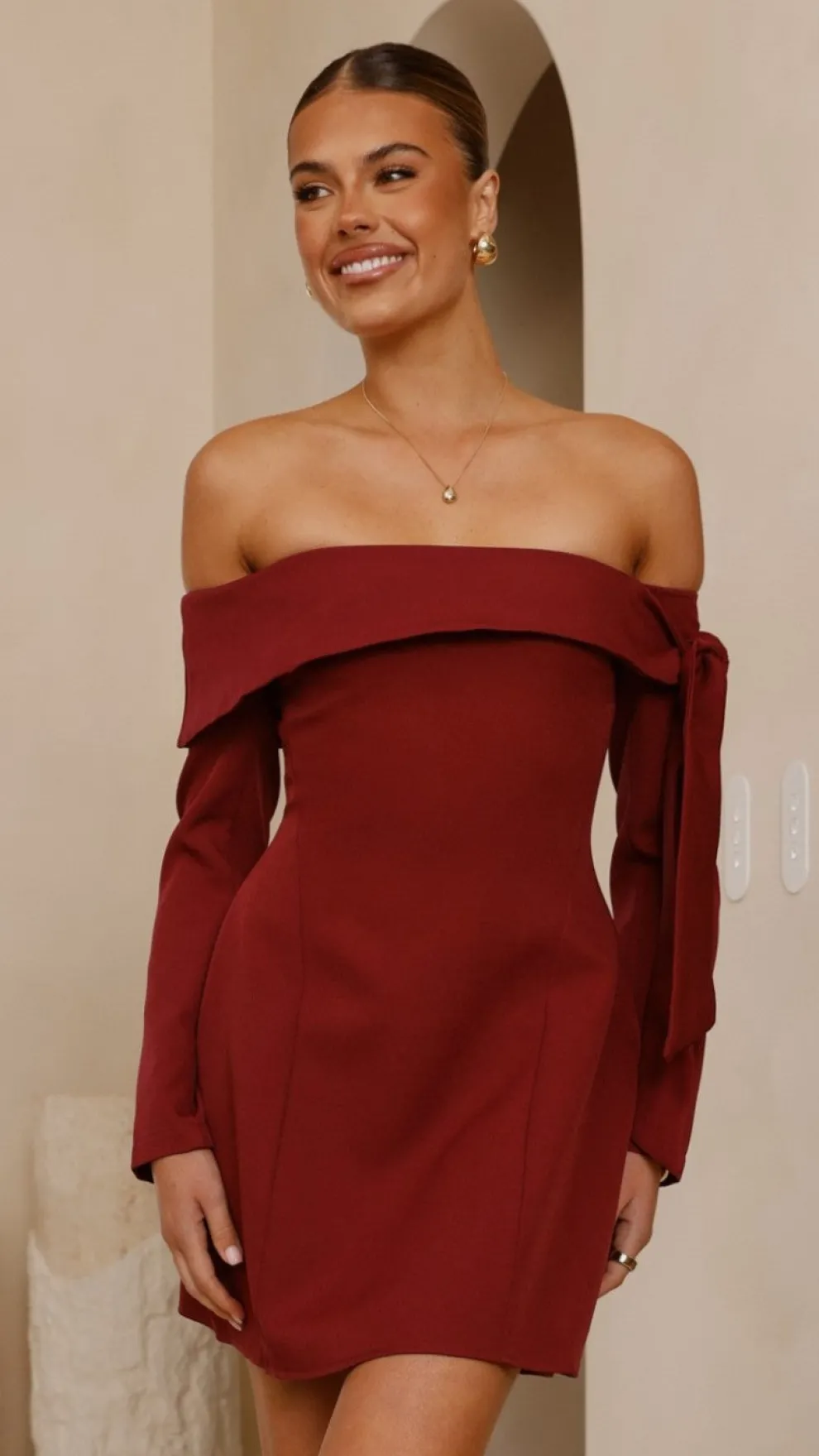 Halen Long Sleeve Mini Dress - Wine