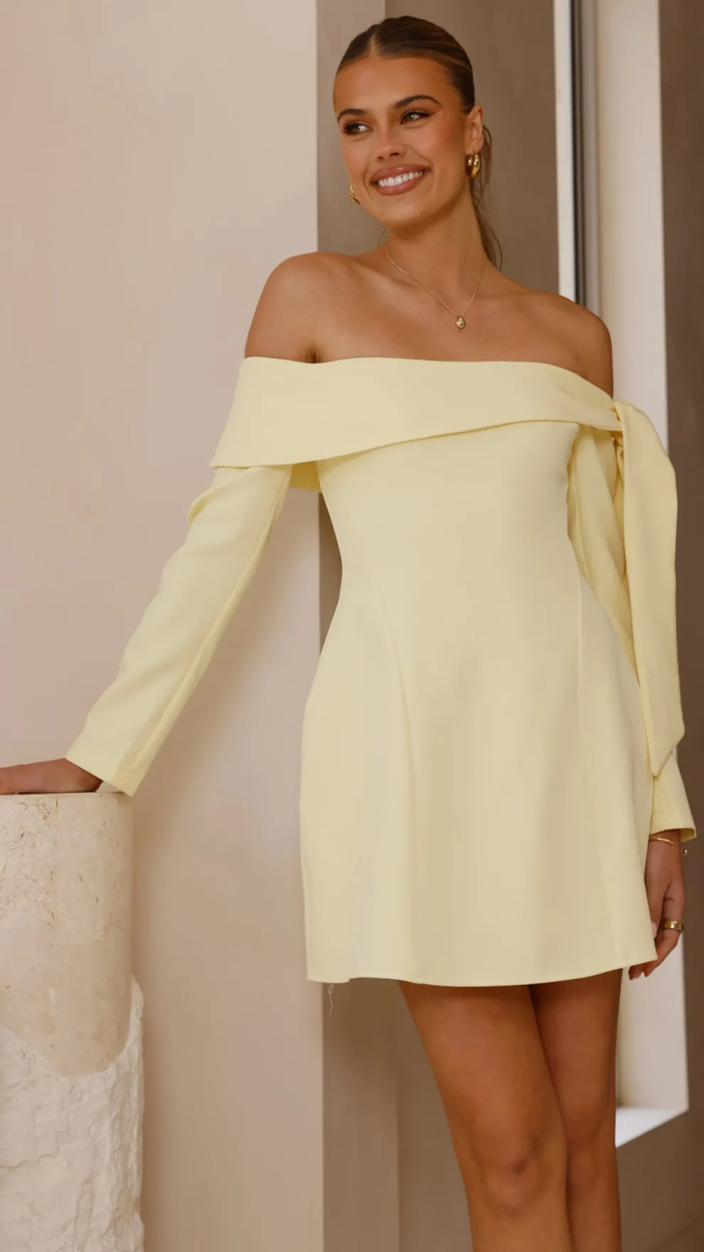 Halen Long Sleeve Mini Dress - Lemon