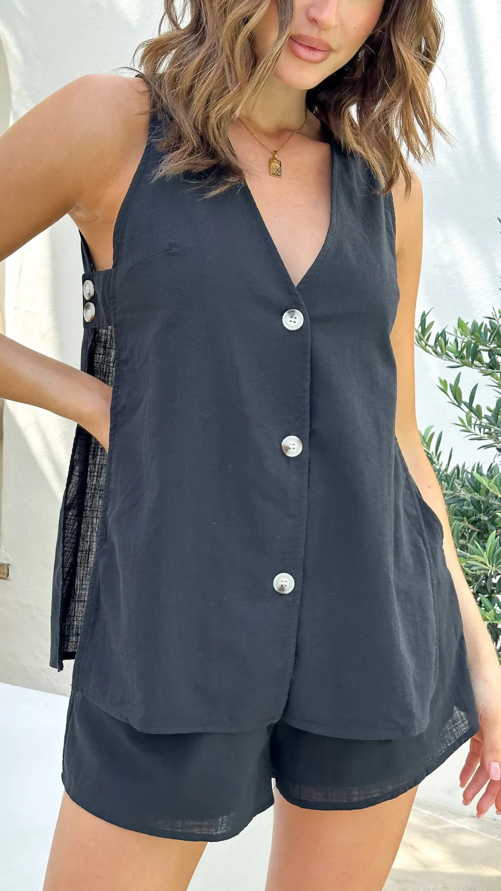 Hayley Vest and Shorts Set - Black
