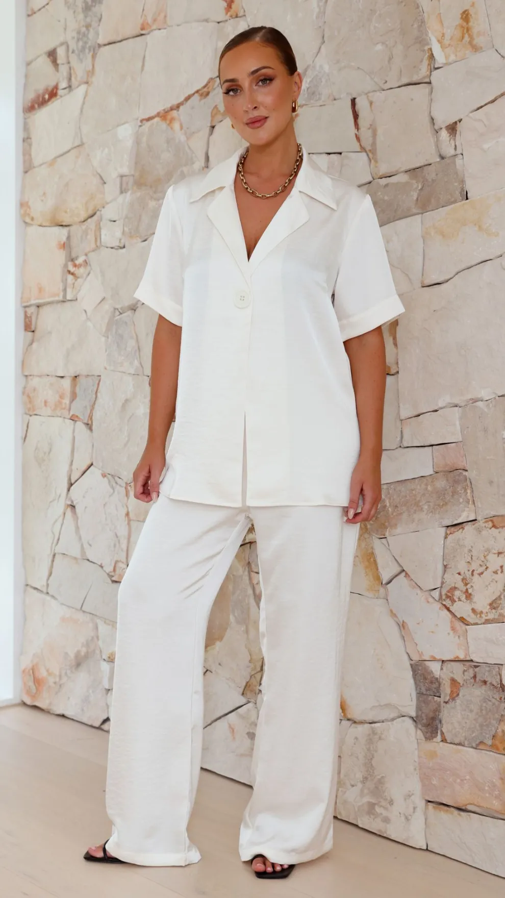 Imogen Button Pants - Cream