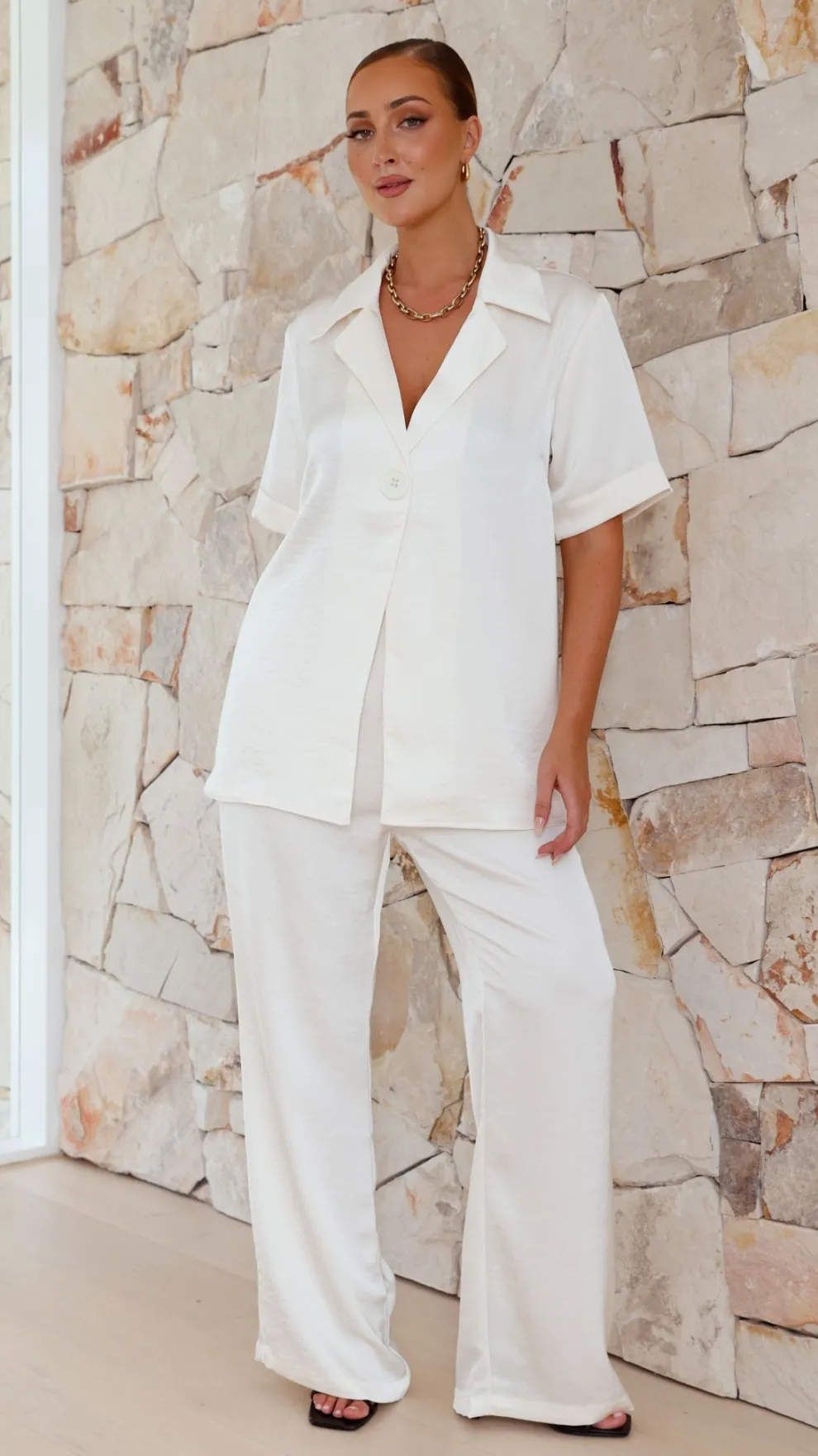 Imogen Button Pants - Cream