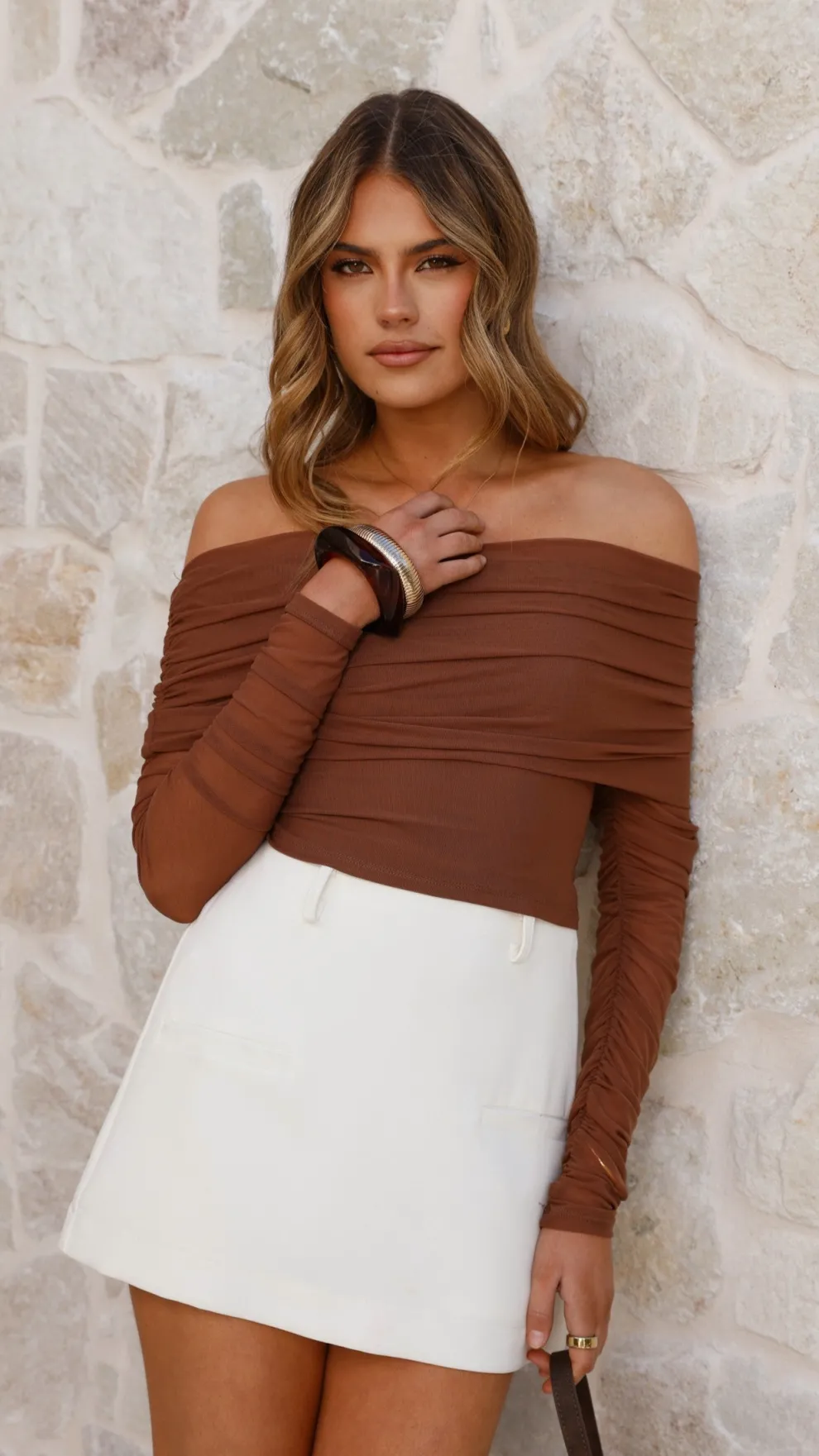 Isadora Off Shoulder Top - Chocolate