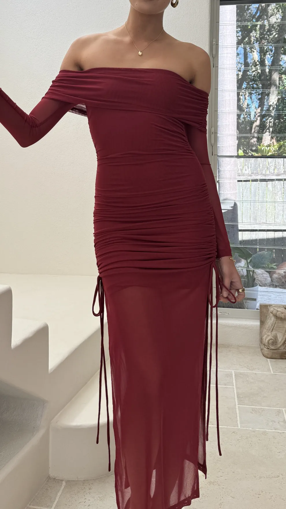 Isadora Off Shoulder Maxi Dress - Wine