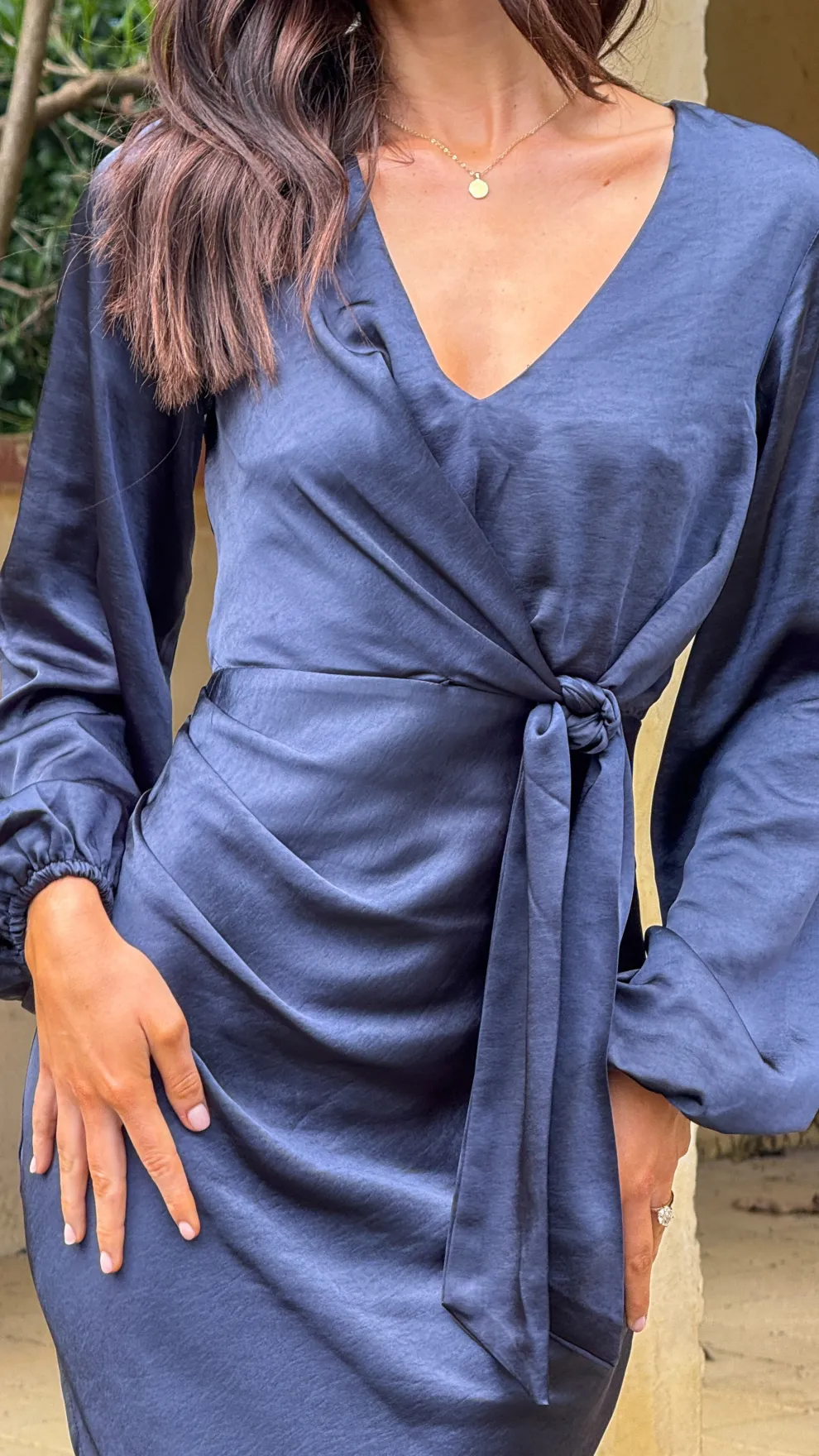 Ivy Long Sleeve Tie Front Maxi Dress - Navy