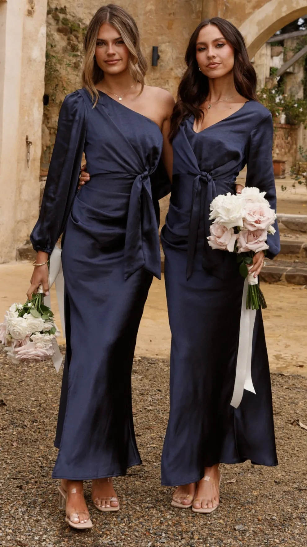 Ivy Long Sleeve Tie Front Maxi Dress - Navy