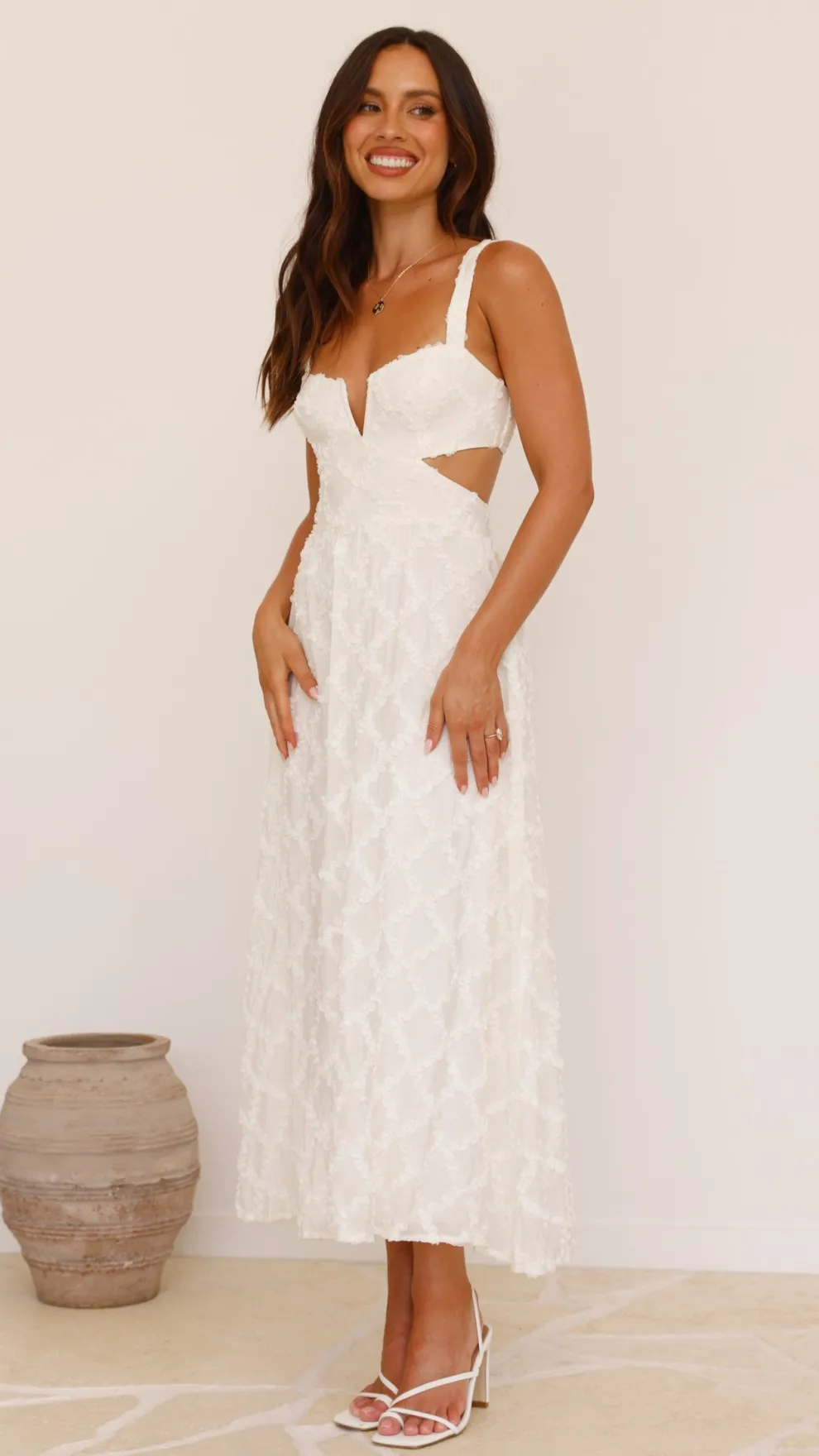 Jenny Side Cut Midi Dress - Cream