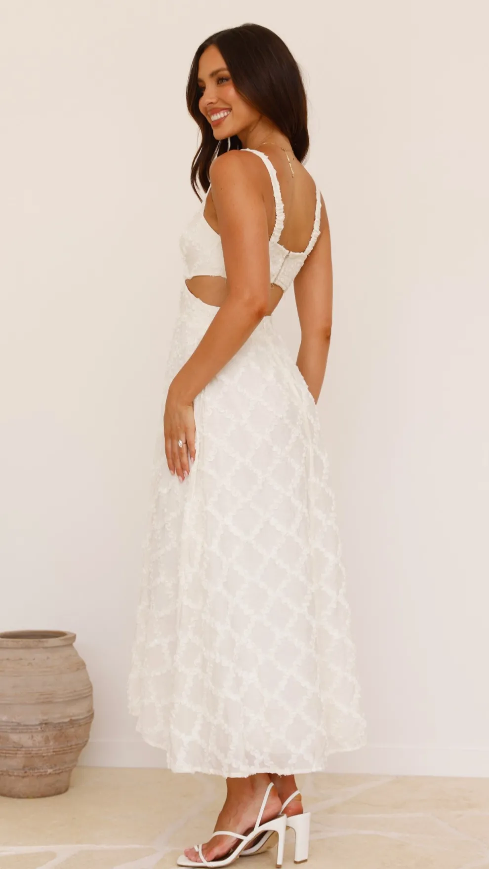 Jenny Side Cut Midi Dress - Cream