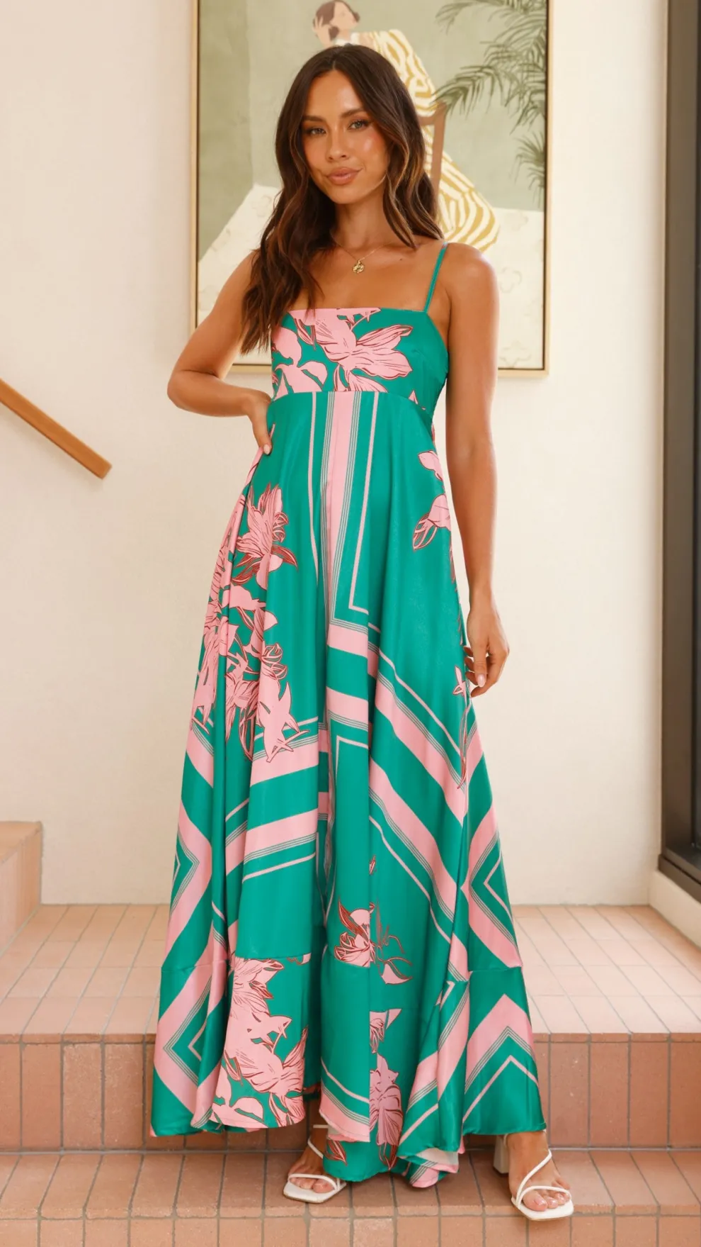 Kaethe Maxi Dress - Green/Pink Floral
