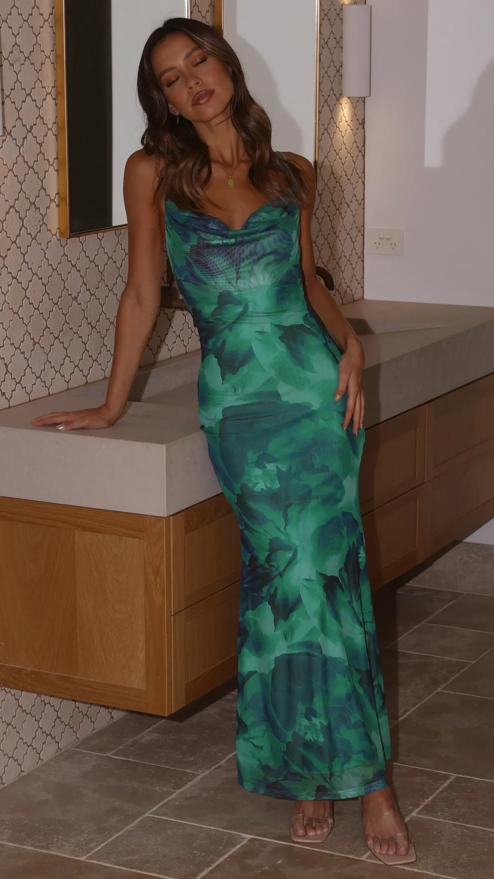 Kapri Maxi Slip Dress - Green Floral