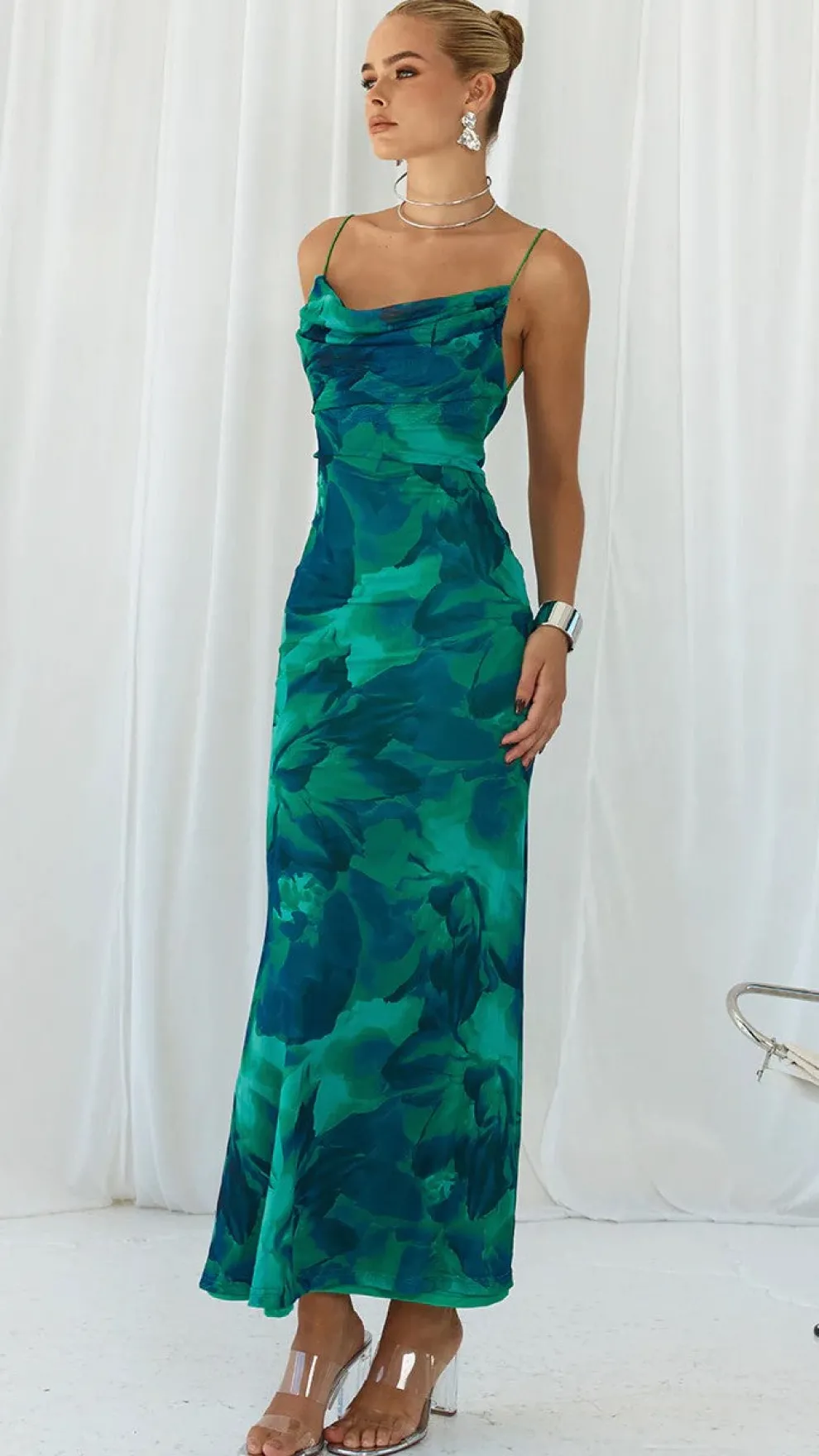 Kapri Maxi Slip Dress - Green Floral