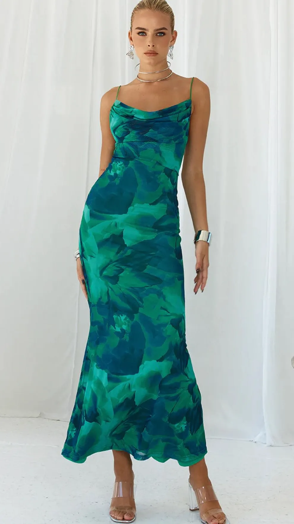 Kapri Maxi Slip Dress - Green Floral