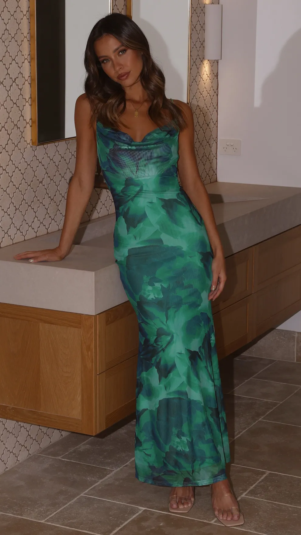 Kapri Maxi Slip Dress - Green Floral