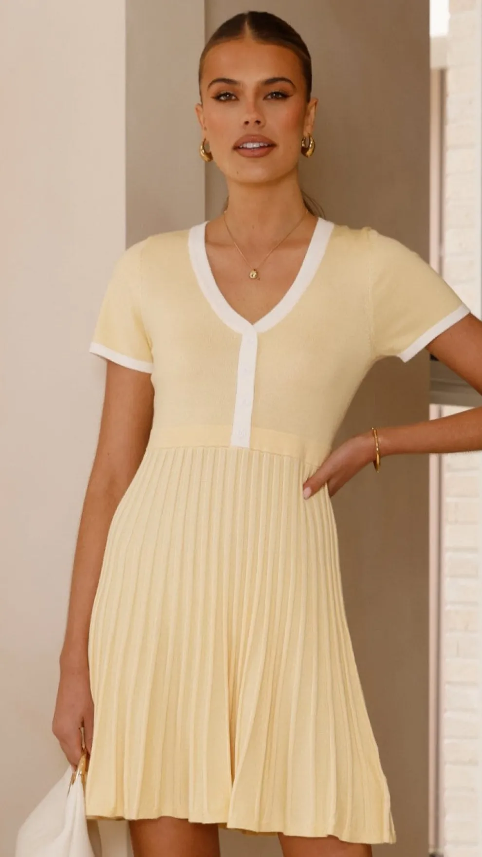 Kaylee Pleat Dress - Yellow