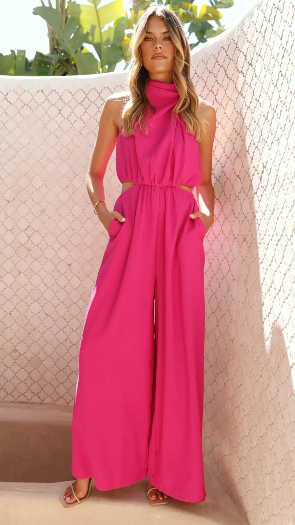 Lara Halter Neck Wide Leg Jumpsuit - Pink