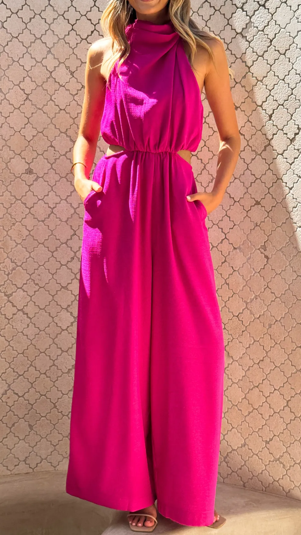 Lara Halter Neck Wide Leg Jumpsuit - Pink