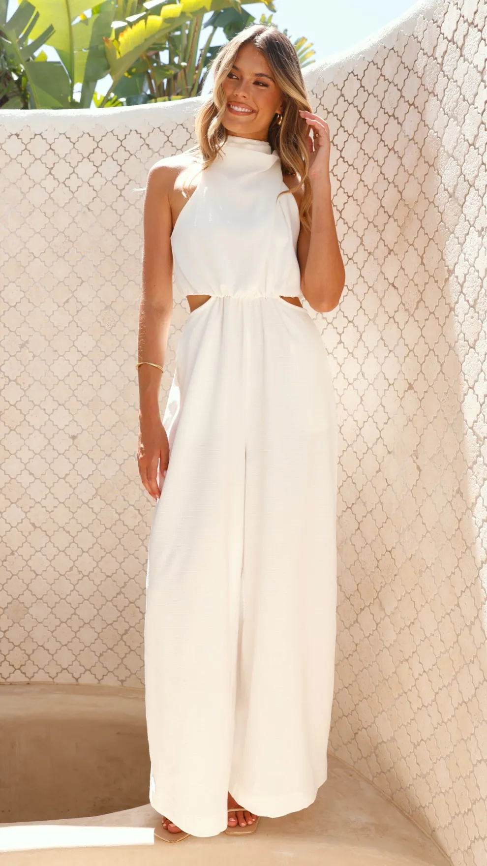 Lara Halter Neck Wide Leg Jumpsuit - White