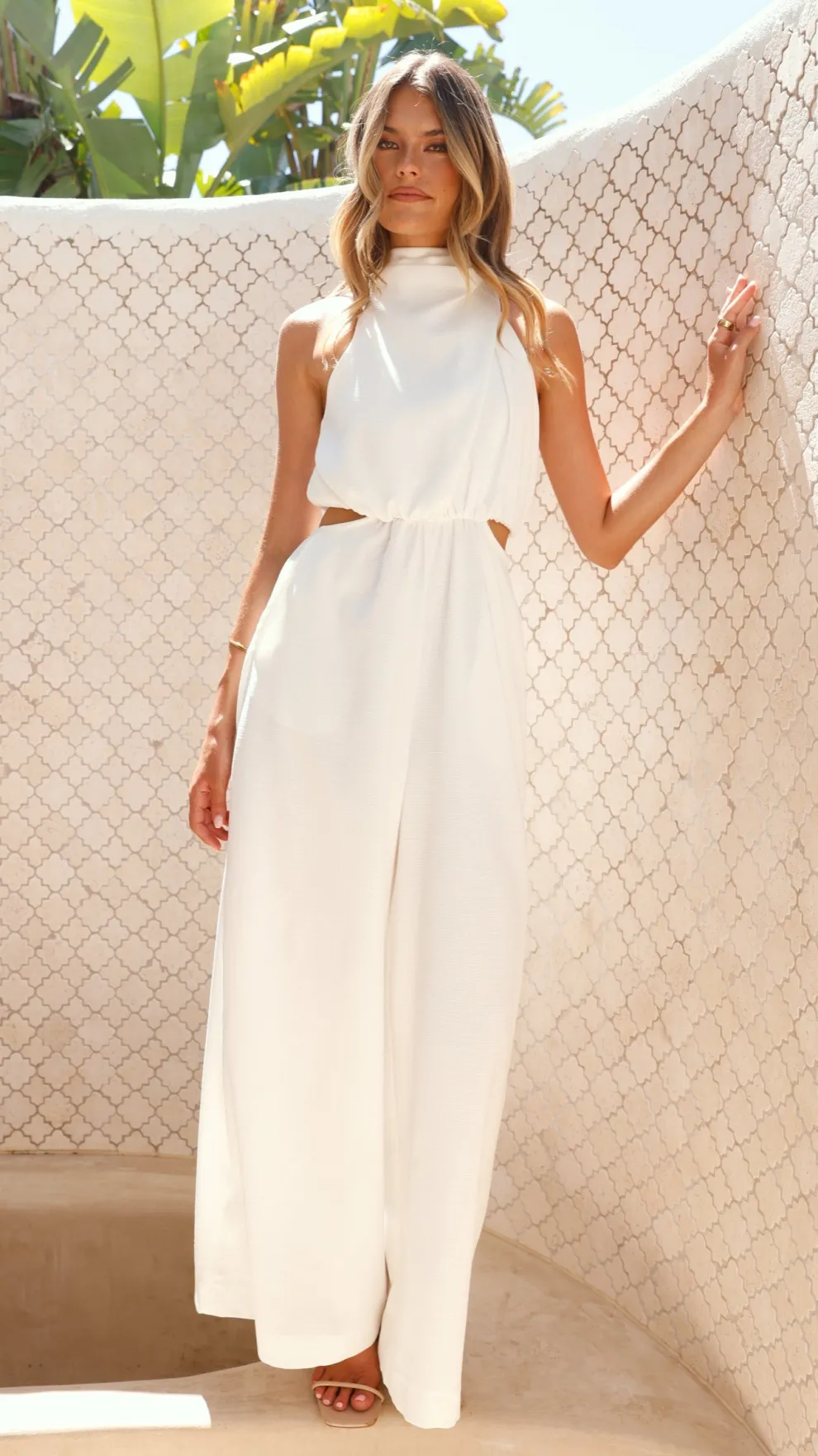 Lara Halter Neck Wide Leg Jumpsuit - White