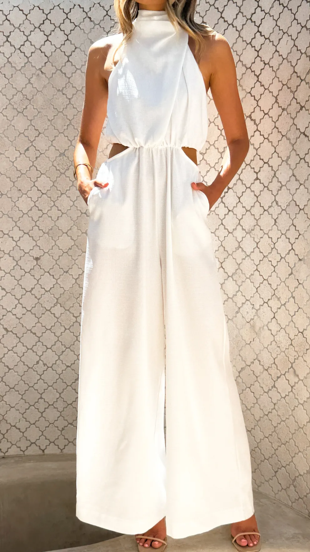 Lara Halter Neck Wide Leg Jumpsuit - White