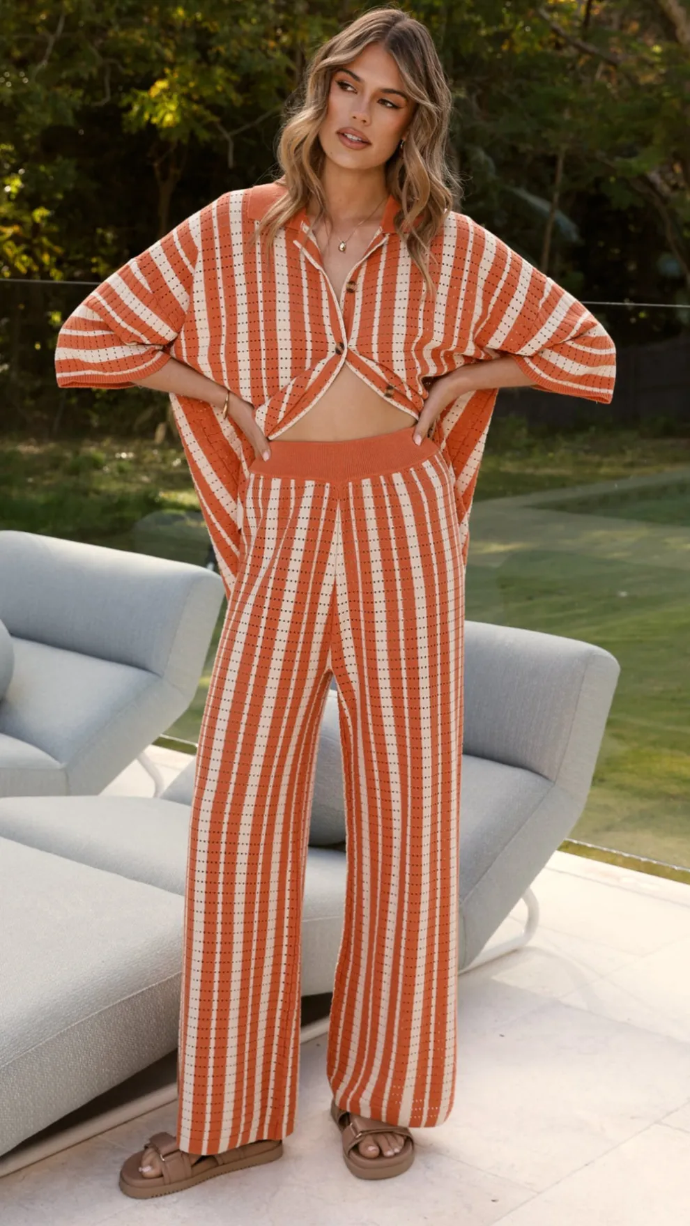 Layla Knit Wide Leg Pants - Orange