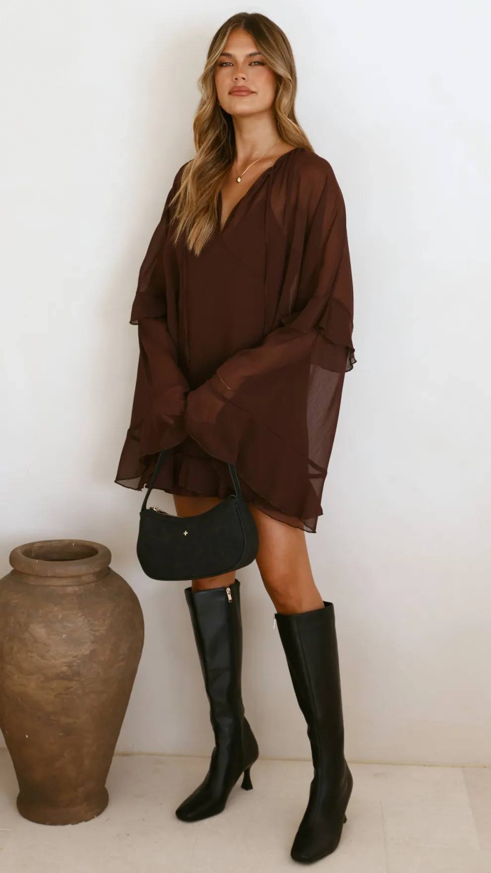 Leera Mini Dress - Chocolate