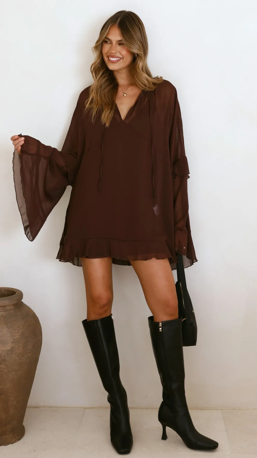 Leera Mini Dress - Chocolate