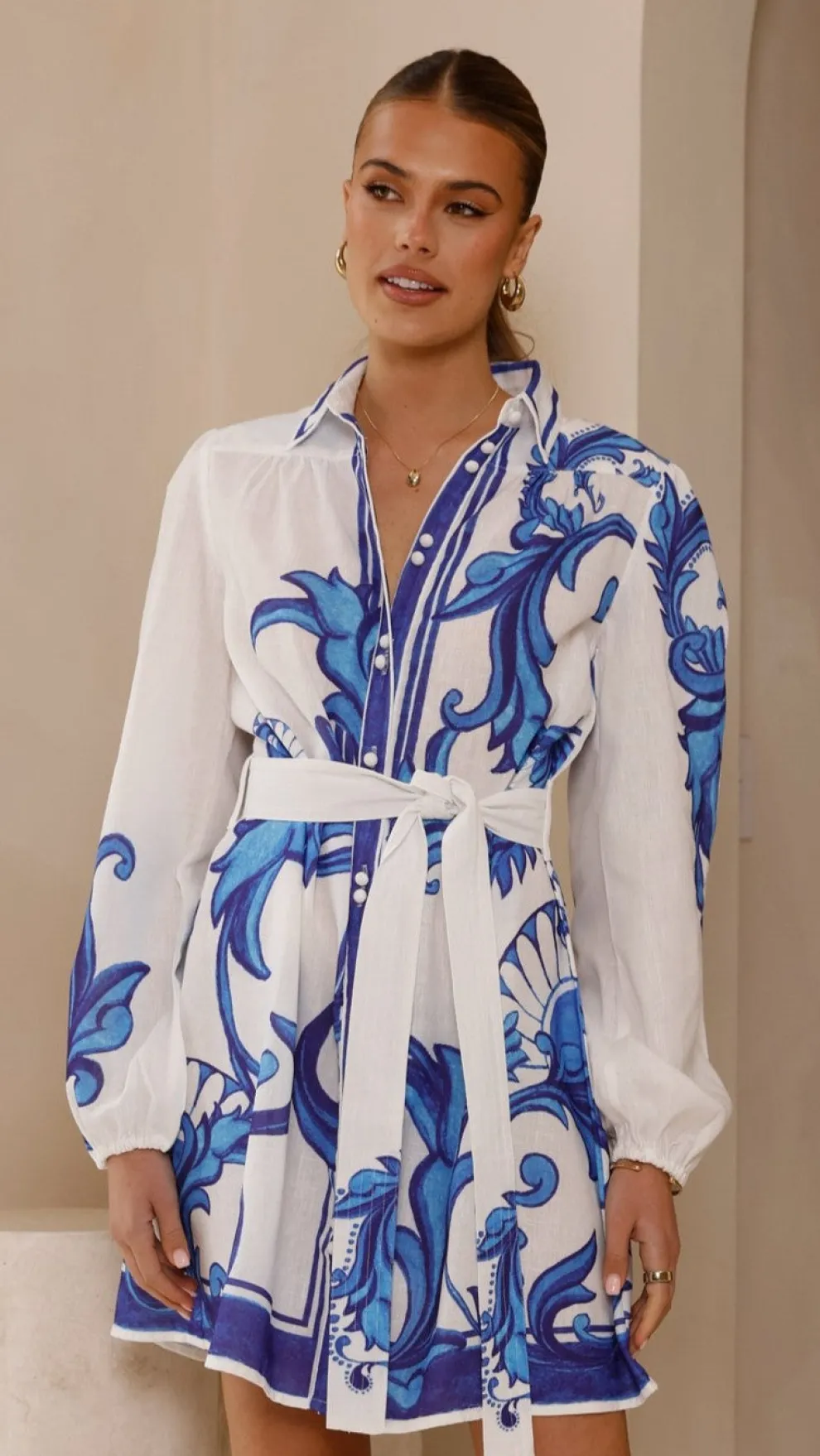 Lucia Long Sleeve Mini Dress - Sapphire Print