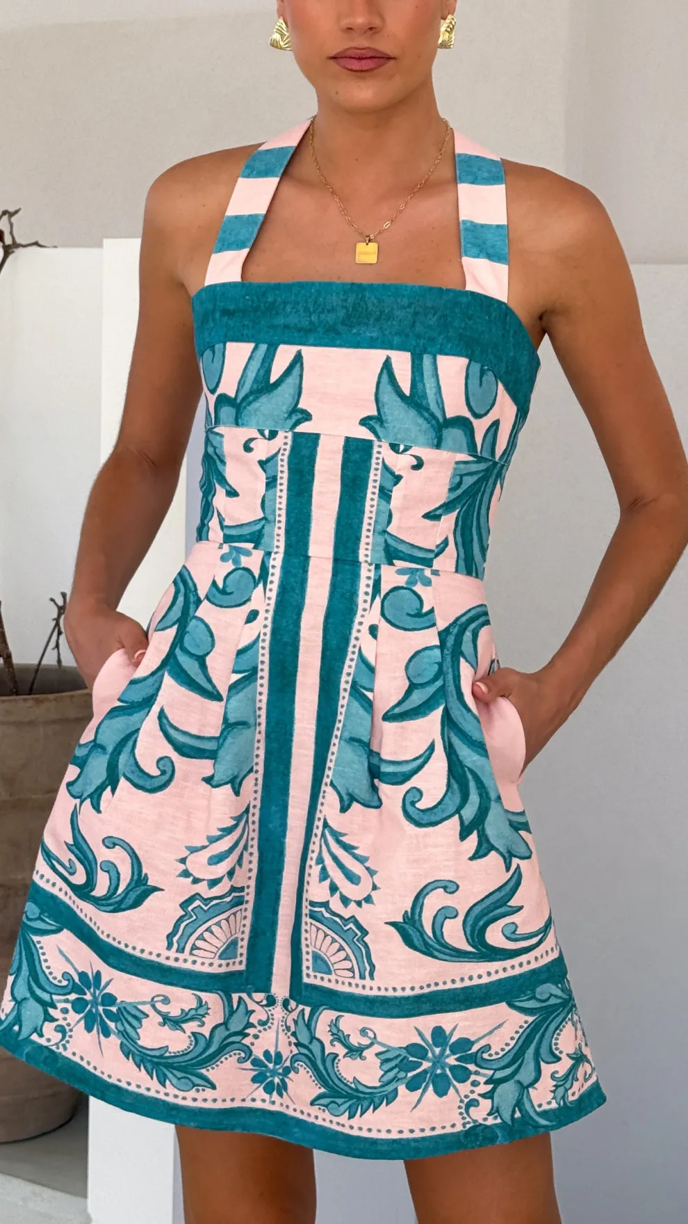 Maegan Mini Dress - Aqua / Pink Zayna