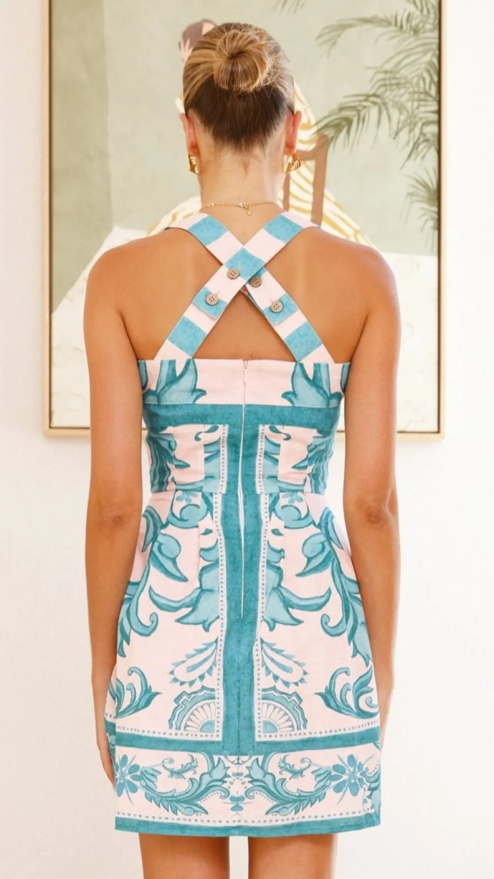 Maegan Mini Dress - Aqua / Pink Zayna