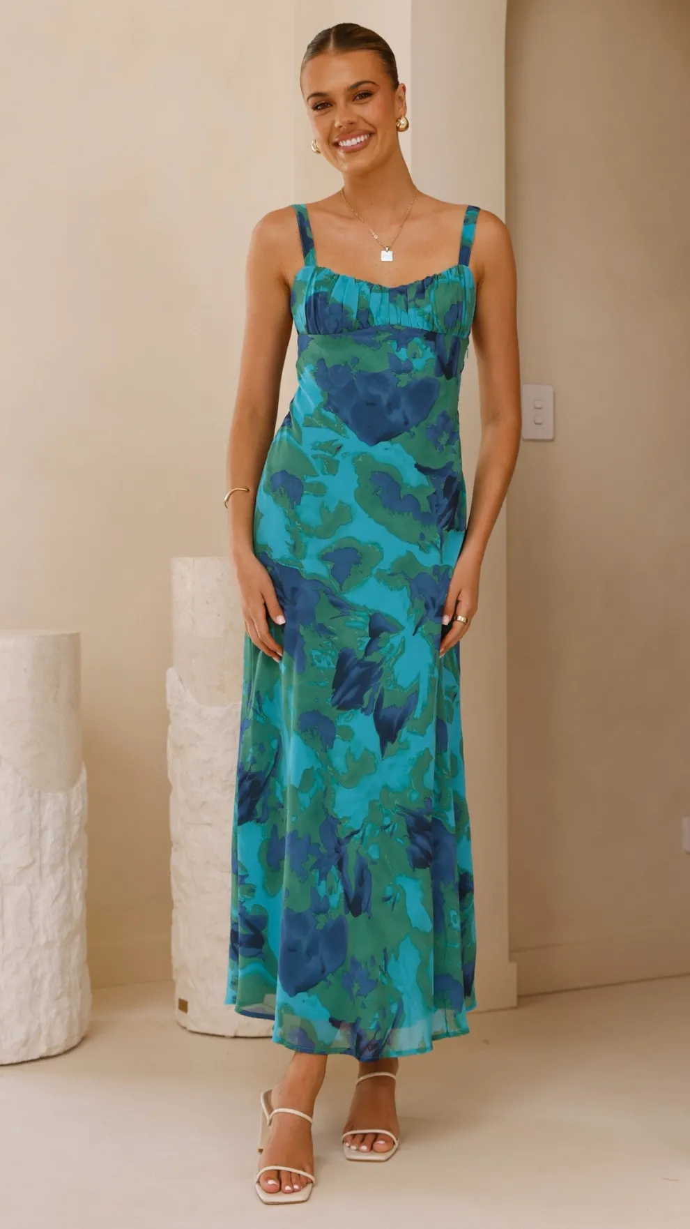 Margo Midi Dress - Blue/Green Floral