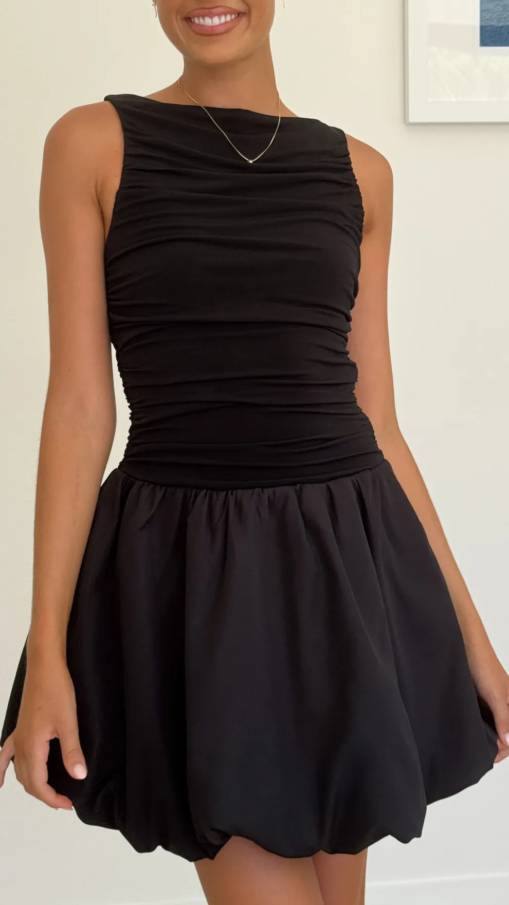 Meera Boat Neck Mini Dress - Black