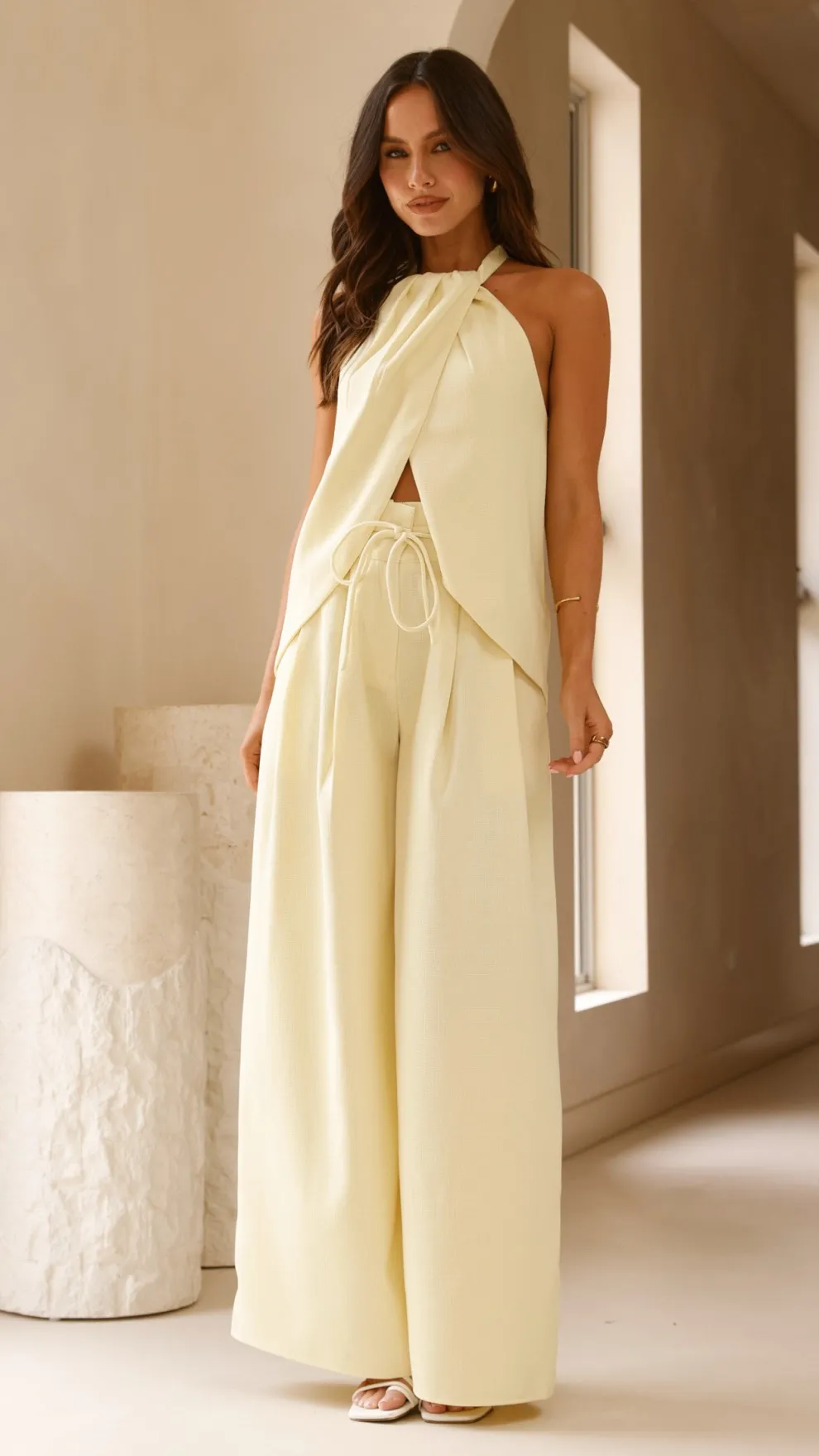 Melinda High Waist Pants - Soft Yellow