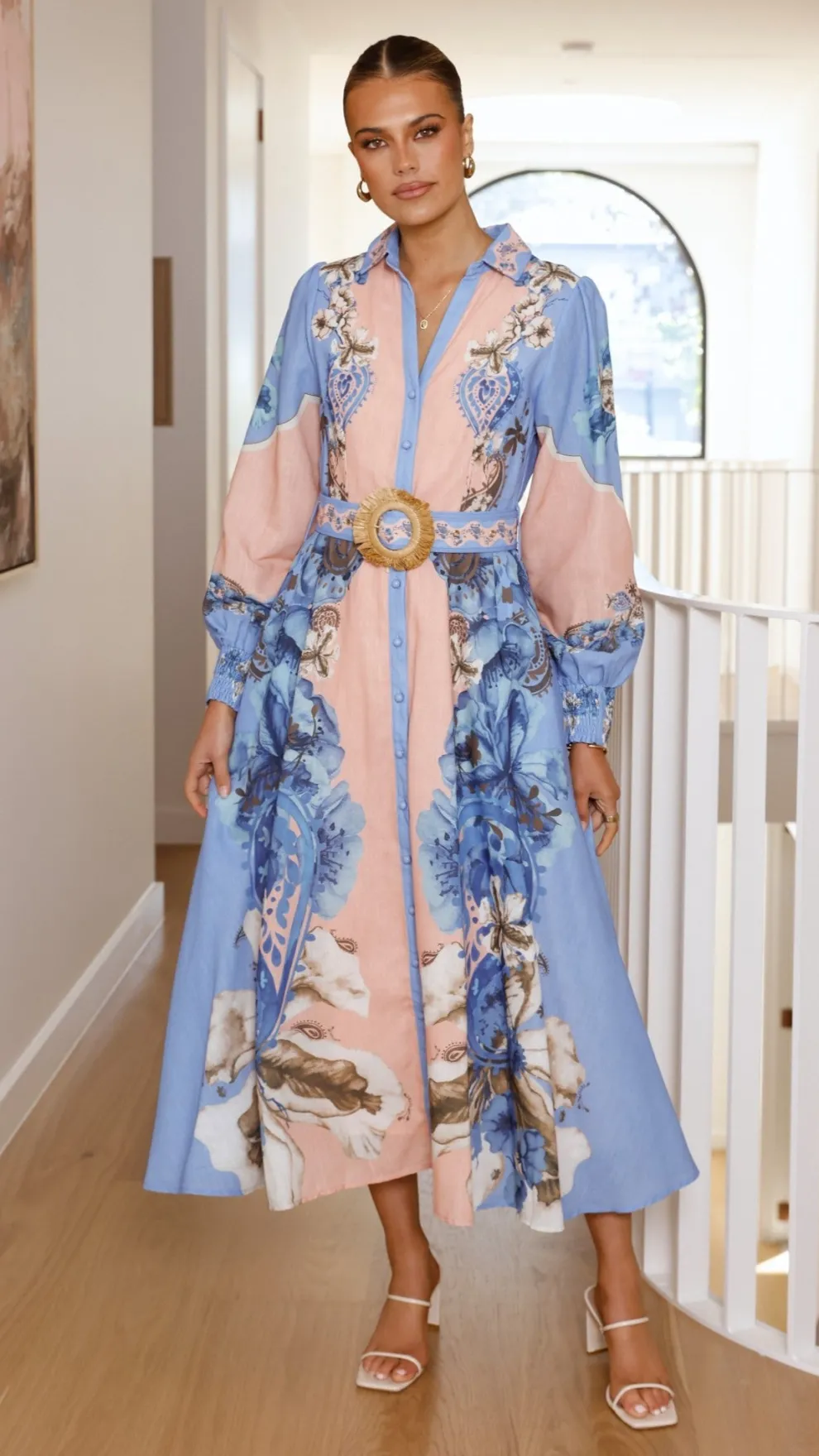 Naliah Long Sleeve Maxi Dress - Willow Blue