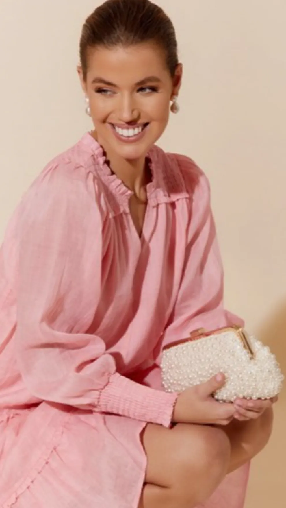 Norma Jean Faux Pearl Clutch - Cream/Gold