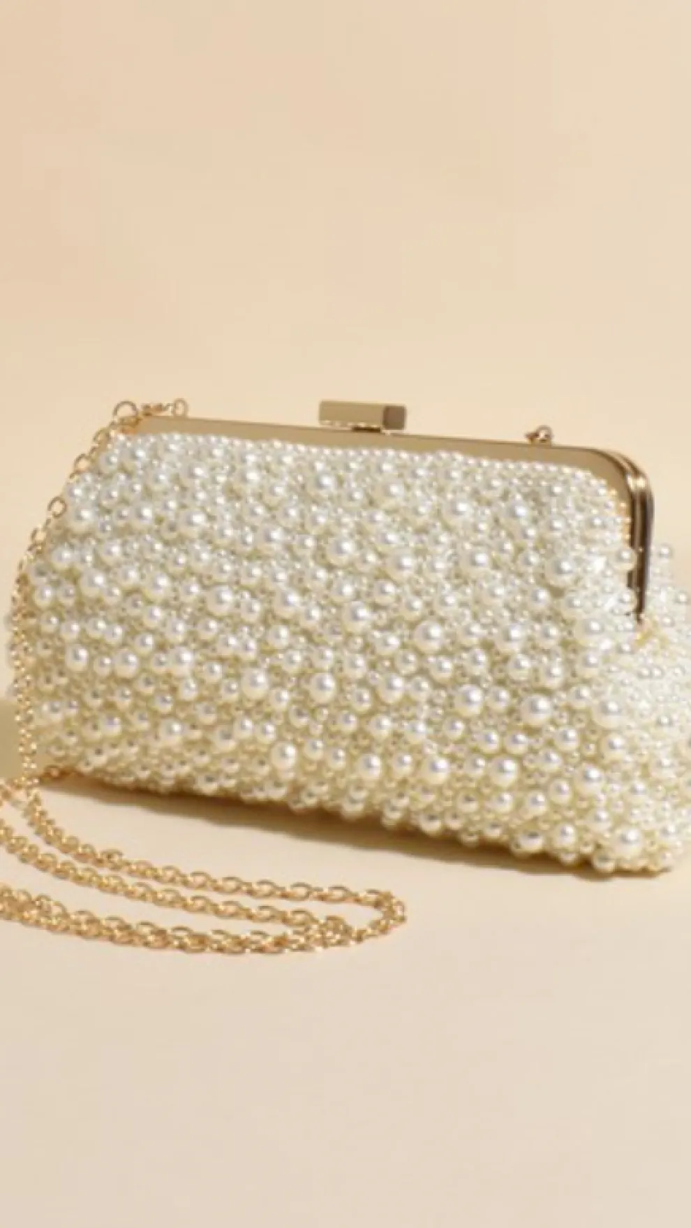 Norma Jean Faux Pearl Clutch - Cream/Gold