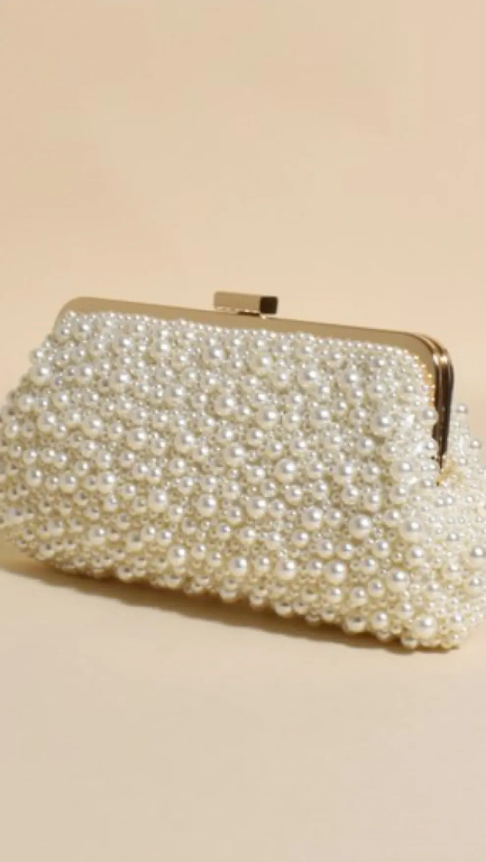 Norma Jean Faux Pearl Clutch - Cream/Gold