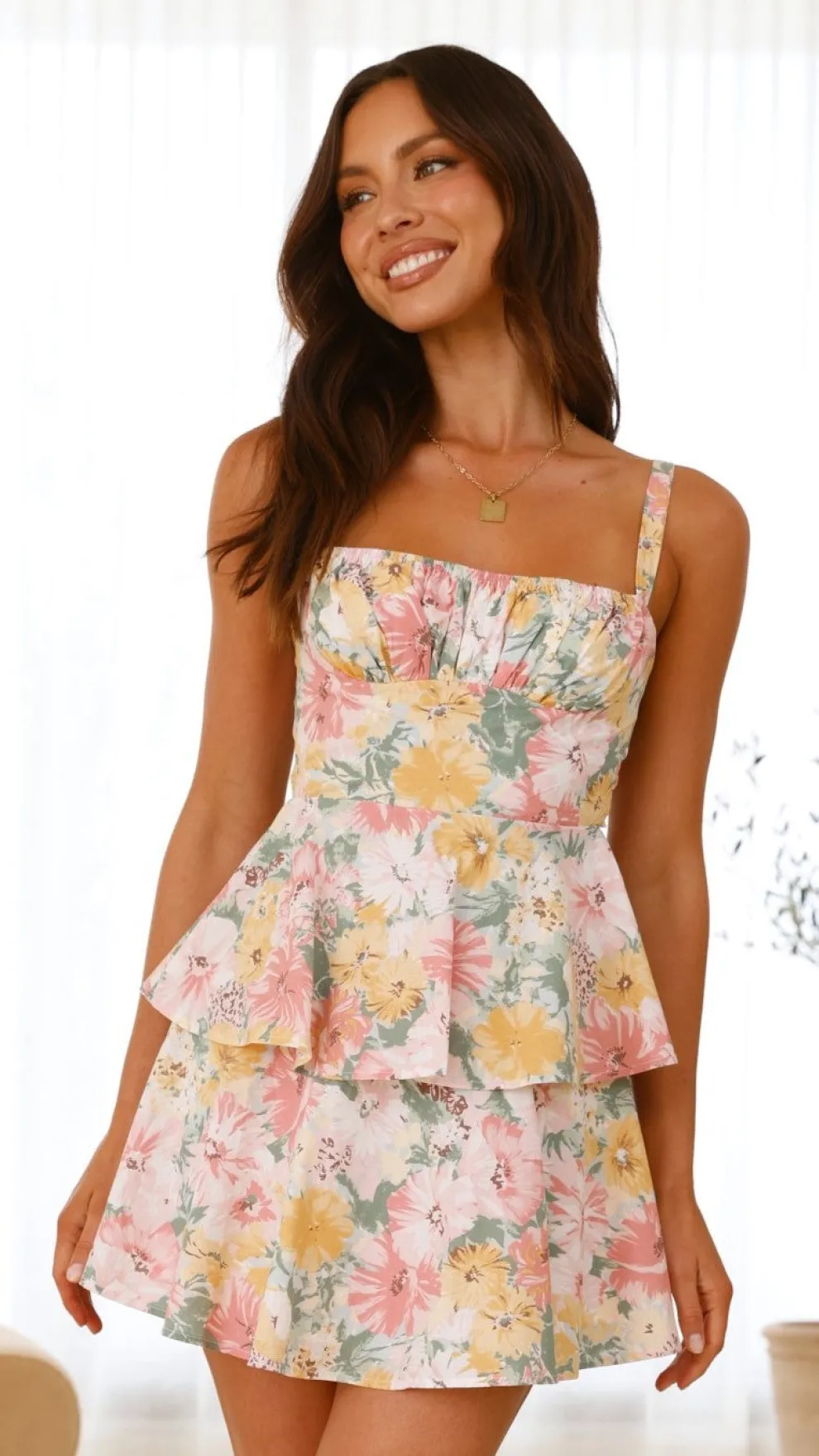 Page Mini Dress - Blush / Yellow Floral